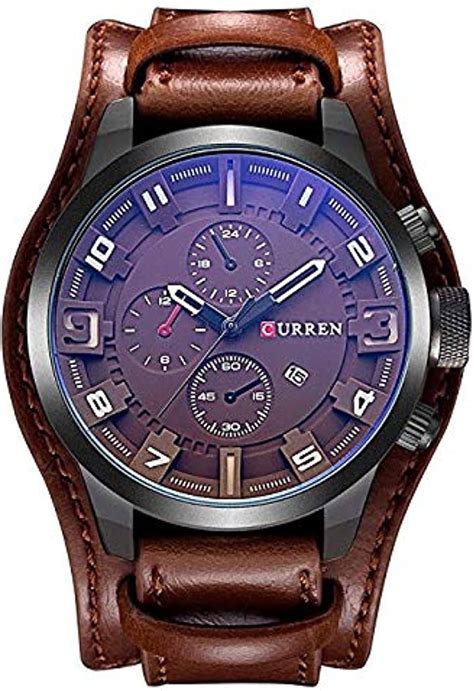 CURREN 8225 Leather Round Analog Chrono With Date Display Watch For Men