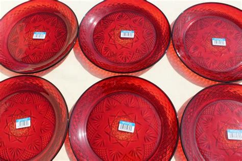 Antique Ruby Red Pattern Cristal D Arques Arcoroc Dinner Plates Set Of Six