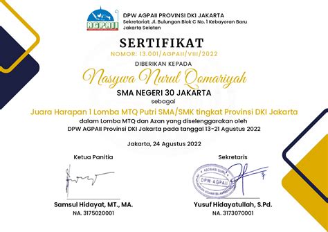 Juara Harapan Lomba Mtq Putri Sma Smk Tingkat Provinsi Dki Jakarta