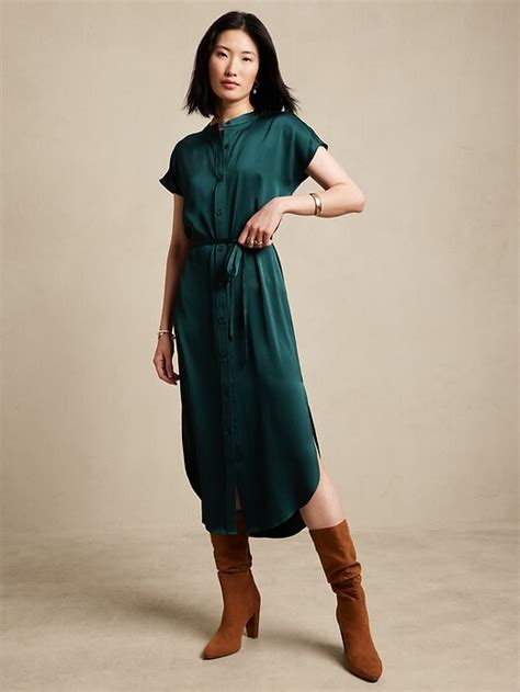 Satin Maxi Shirtdress Banana Republic Factory