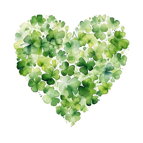 Shamrock Leaves In The Heart Shape St Patrick S Day Watercolor Clover