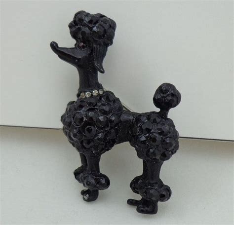 Vintage BSK Signed Poodle Rhinestone Pin Brooch 1970s Figural Etsy