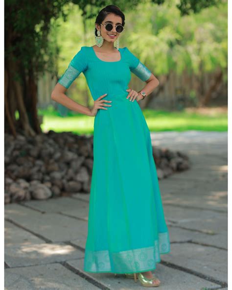 Turquoise checkered maxi dress by The Anarkali Shop | The Secret Label