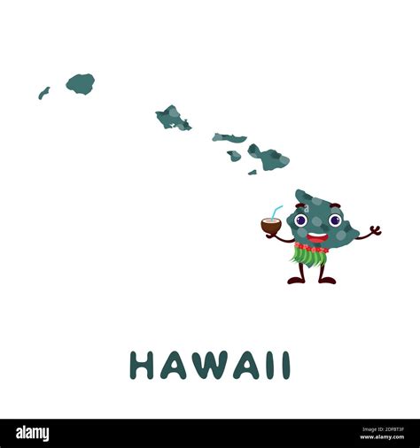 Cute Cartoon Hawaii State Character Clipart Illustrated Map Of State