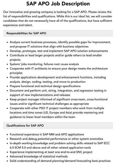 Sap Apo Job Description Velvet Jobs