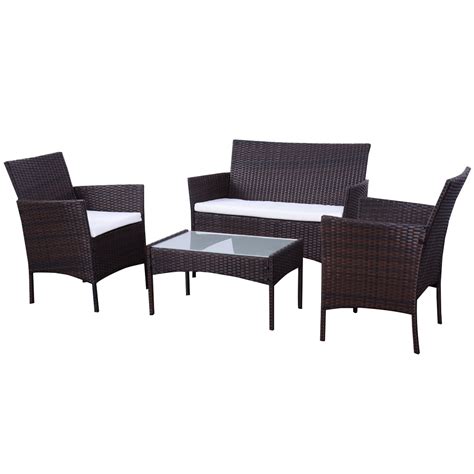 Patiojoy 4 PC Rattan Wicker Patio Furniture Garden Lawn Sofa Outdoor ...