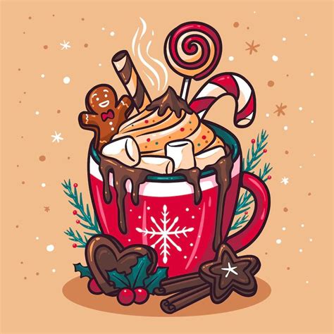 A Hot Chocolate Drink With Marshmallows Candy Canes And Candies