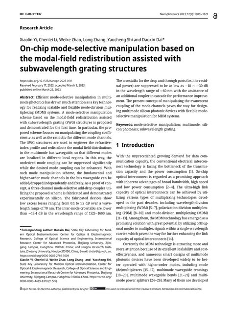 PDF On Chip Mode Selective Manipulation Based On The Modal Field