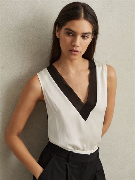 Reiss Pippa Silk Front Colourblock Vest Reiss Usa