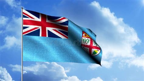 Fijian Flag Waving In The Wind Shows Fiji Symbol Of Patriotism Motion