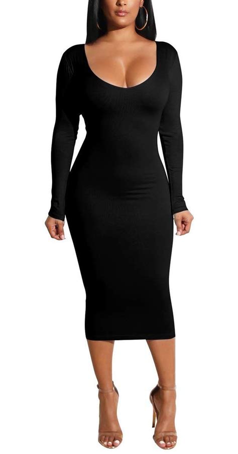 Cmprvgd Women S Open Back Long Sleeve Bodycon Party Midi Dresses In 2024 Long Sleeve Bodycon