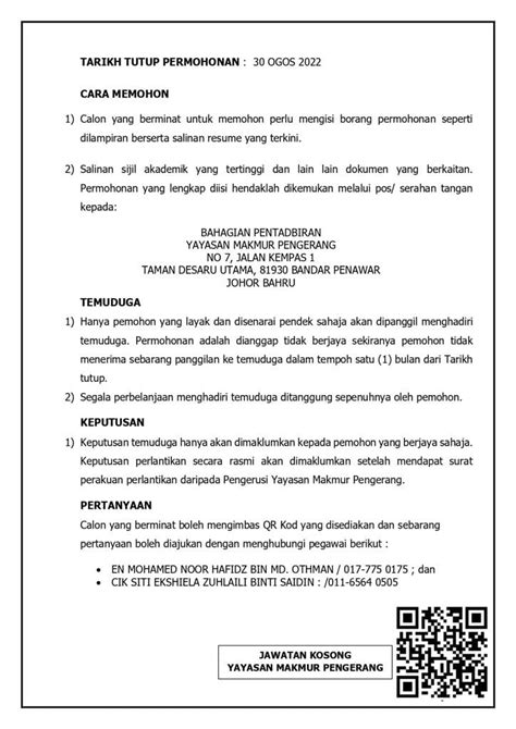 Iklan Jawatan Yayasan Makmur Pengerang • Portal Kerja Kosong Graduan