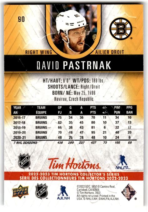 Upper Deck Tim Hortons David Pastrnak On Kronozio