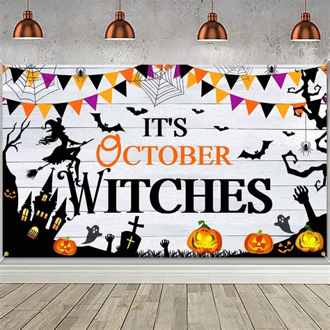 Ptfny It S October Witches Backdrop Banner Witch Decorations Halloween Decorations