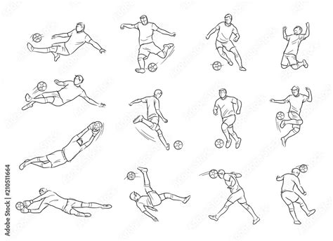 Soccer Football Player Movement Sketch Drawing Vector And