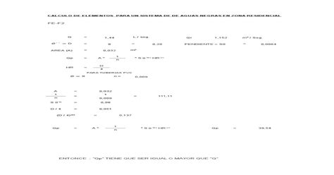 Calculo De Elementos Para Un Sistema De De Aguas Negras En Zona