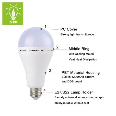 High Power LED 7W Rechargeable LED Emergency Bulb E27 E26 B22 Battery