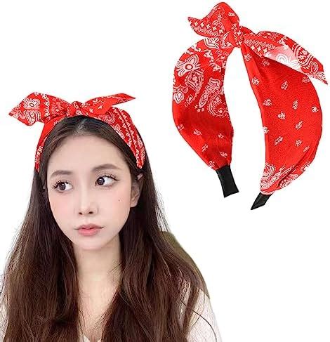 Amazon Red Boho Paisley Bandana Hair Bands With Knotted Bow And