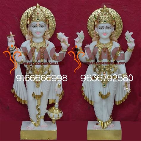 White Plain Marble Vishnu Laxmi Statue For Worship Size 1 To 12 Feet