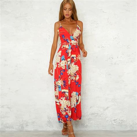 Summer Fashion Boho Jumpsuits For Women 2018 Beach Style Loose V Neck