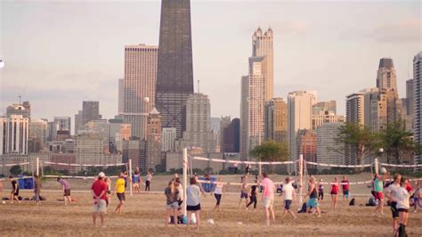 Volleyball Courts In North Avenue Beach And Buildings In Chicago ...