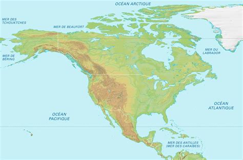 Amérique du Nord carte physique vierge Média Encyclopædia Universalis