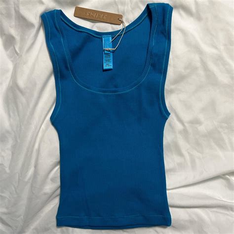 Skims Mykonos Blue Cotton Rib Tank Size XXS Brand Depop