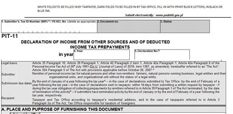 Formularz PIT 11 Po Angielsku 2019 Format DOC 9037789499
