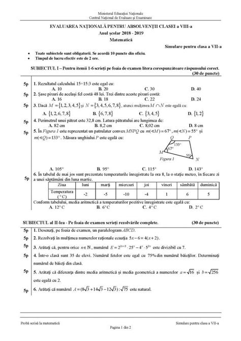 Subiecte Simulare Evaluare Nationala 2019 Proba La Matematica