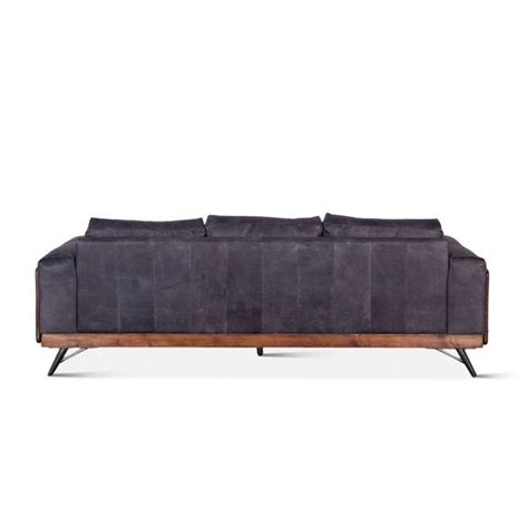 Mid Century Sofa in Leather and Wood - Antique Ebony - Zin Home