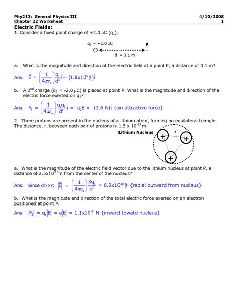 Electric Field Lines Worksheet | PDF - Worksheets Library