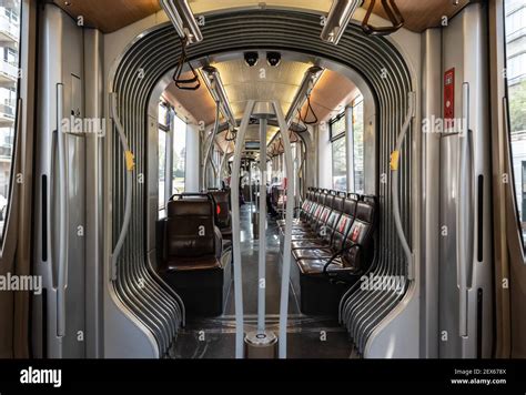 Contemporary interior design of a modern tramway during the Brussels ...