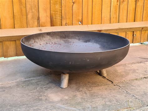 Large Sleek Fire Pit Bowl Rustic Solid Steel Dish Etsy