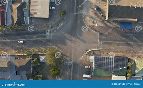 Drone Intersection And Car On Street In City Infrastructure And