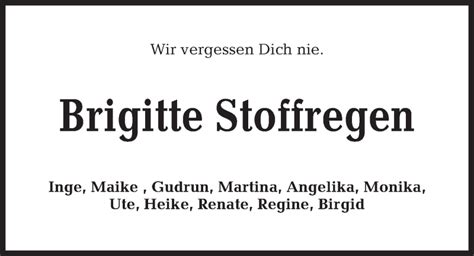 Traueranzeigen Von Brigitte Stoffregen Trauer Anzeigen De