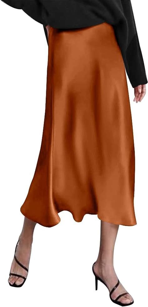 Zeagoo Womens Midi Skirt High Waisted Solid Satin Dress Zipper Elegant Work Skirts Women