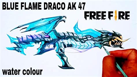 FREE FIRE DRAWING BLUE FLAME DRACO AK 47 HOW TO DRAW FREE FIRE BLUE