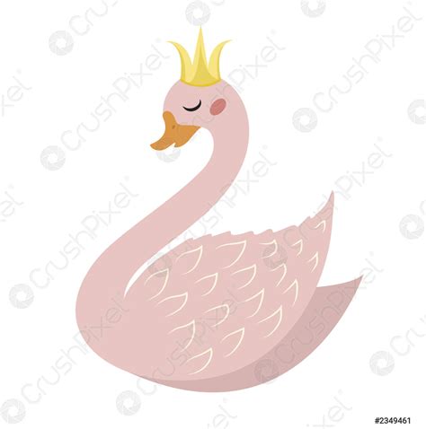 Cute swan, flat, cartoon style Isolated on pink background Vector ...