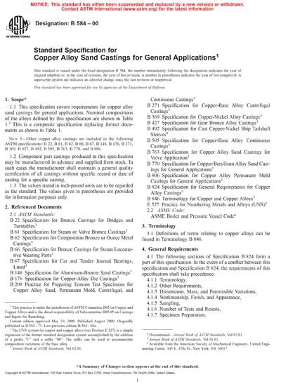 Astm B Standard Specification For Copper Alloy Sand Castings