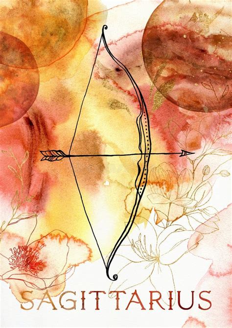 Watercolor Poster Of Zodiak Sign Sagittarius Hand Painted Abstract