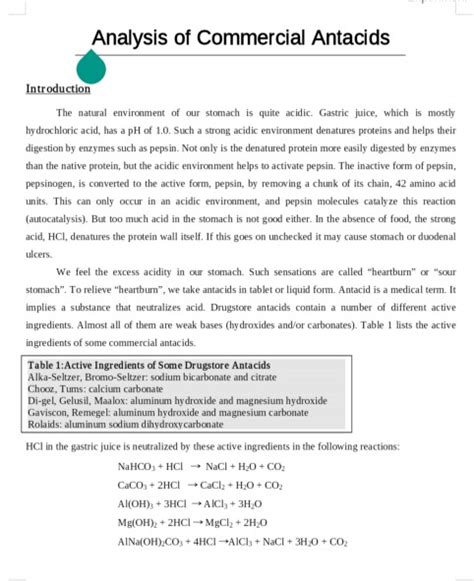 Solved Analysis Of Commercial Antacids Introduction The Chegg