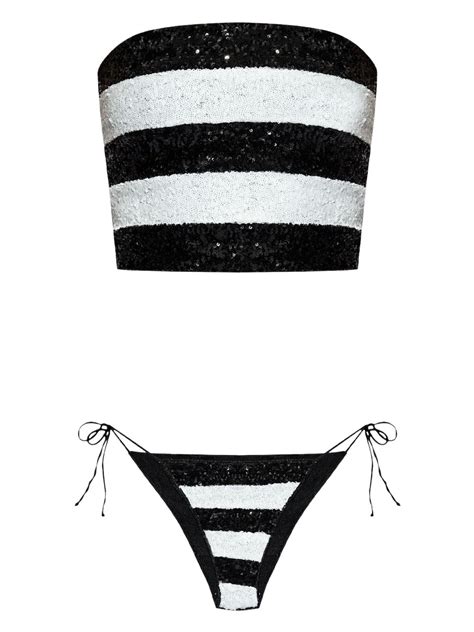 Oséree sequin embellished Striped Bikini Black FARFETCH UK