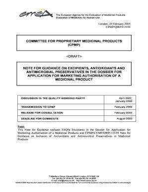 Fillable Online Ema Europa Note For Guidance On Excipients