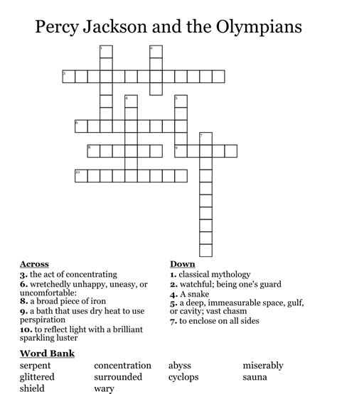 Percy Jackson And The Olympians Crossword Wordmint