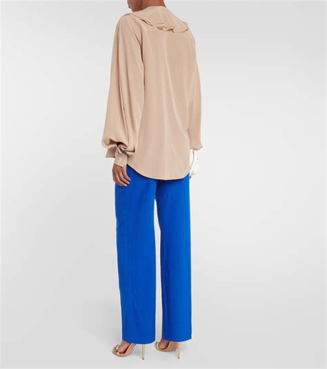 Ruffled Silk Cr Pe De Chine Blouse In Neutrals Victoria Beckham