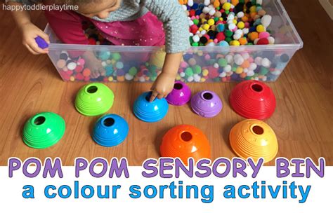 Pom Pom Sensory Bin And Colour Sorting Happy Toddler Playtime