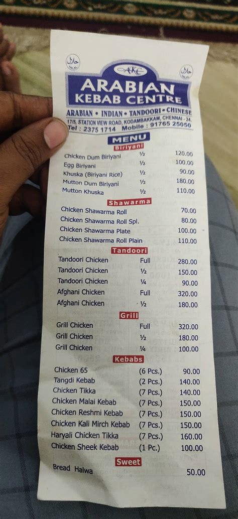 Menu At Arabian Kebab Centre Chennai 17 5