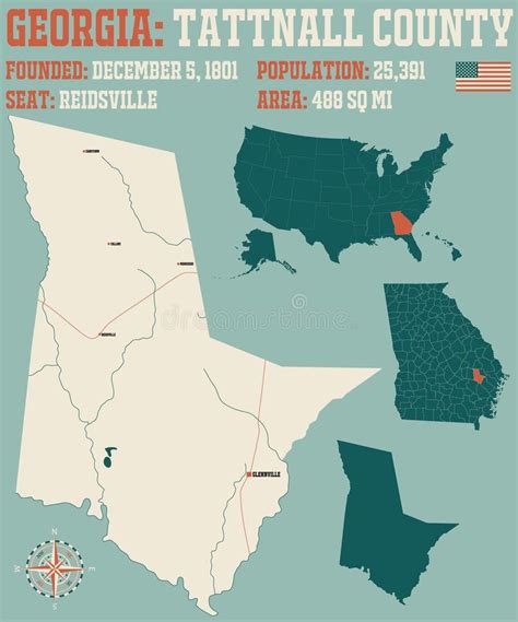 Map of Tattnall County in Georgia Stock Vector - Illustration of gray ...
