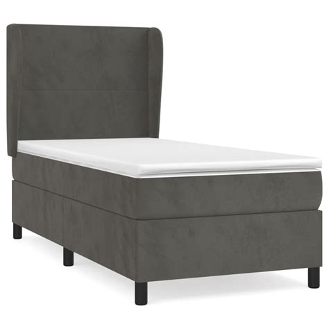 FHE Lit à sommier tapissier et matelas Gris foncé 90x190 cm Velours