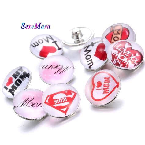 10pcs Lot Snap Jewelry I Love Mom Ginger Glass 18mm 20mm Snap Buttons